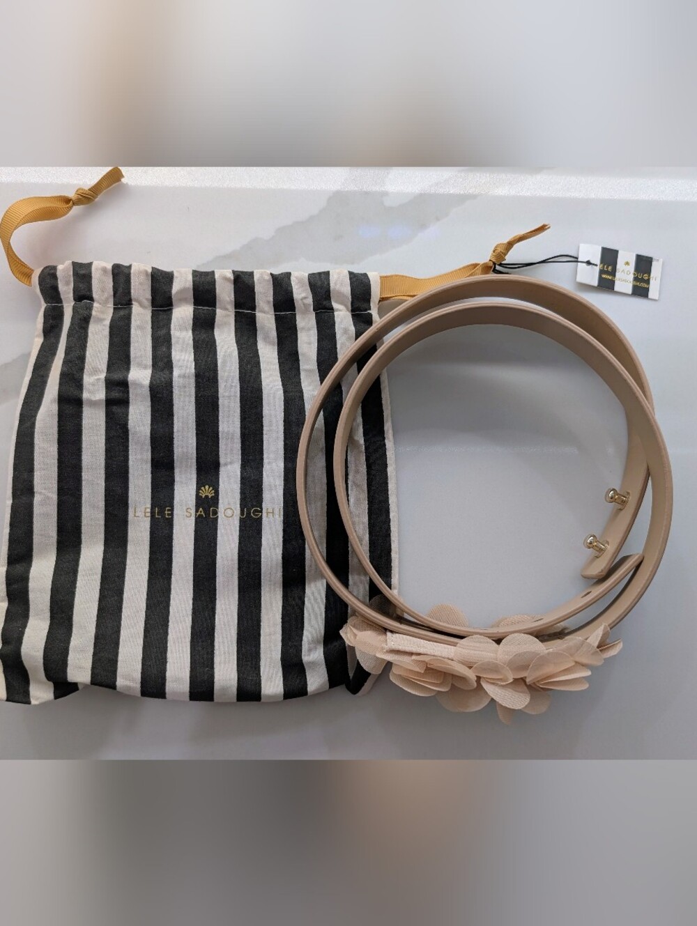 Lele Sadoughi Beige Floral Leather Belt - Picture 2 of 5
